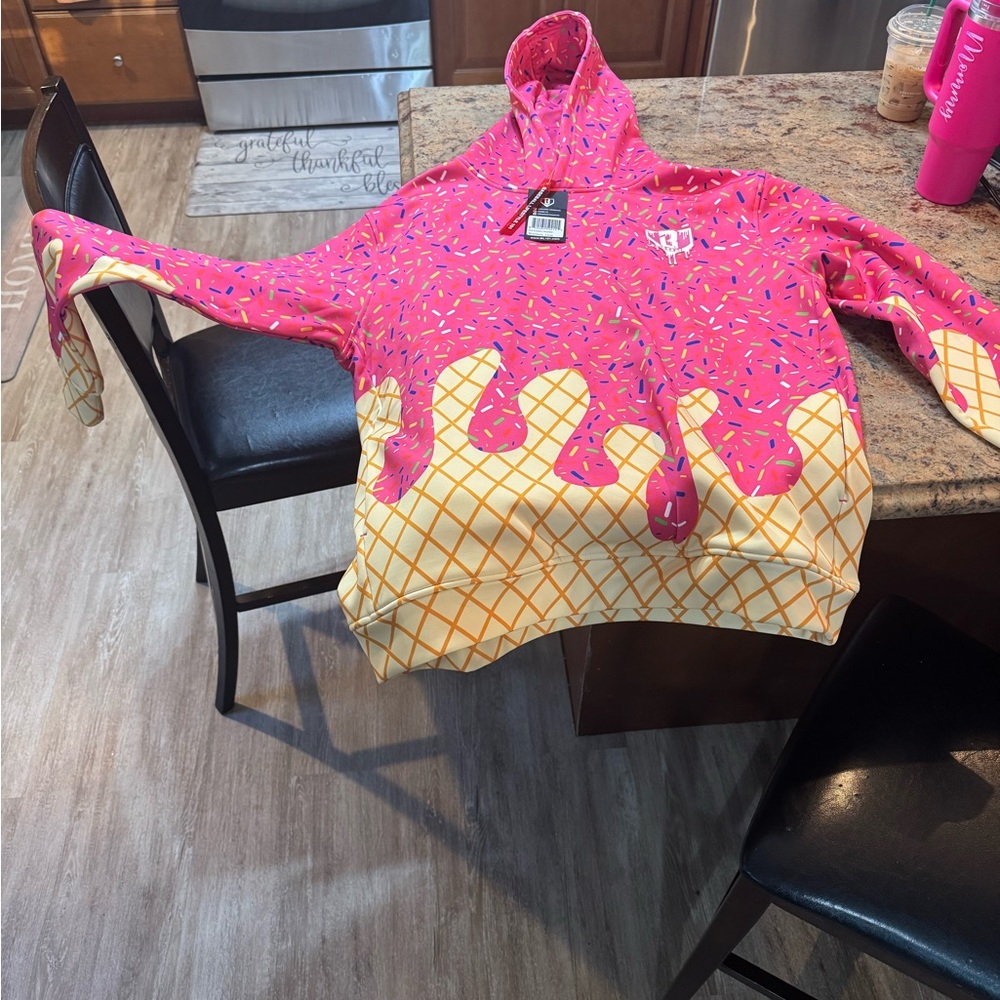 Pink and Yellow Hooded Sweatshirt